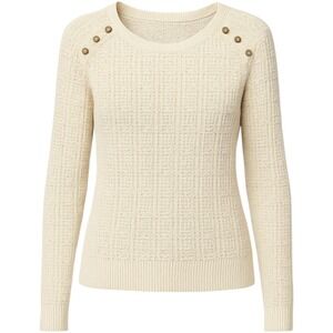 Lucky Brand Textured Cream Cotton Sweater S‎ Button Shoulder Pullover Minimalist
